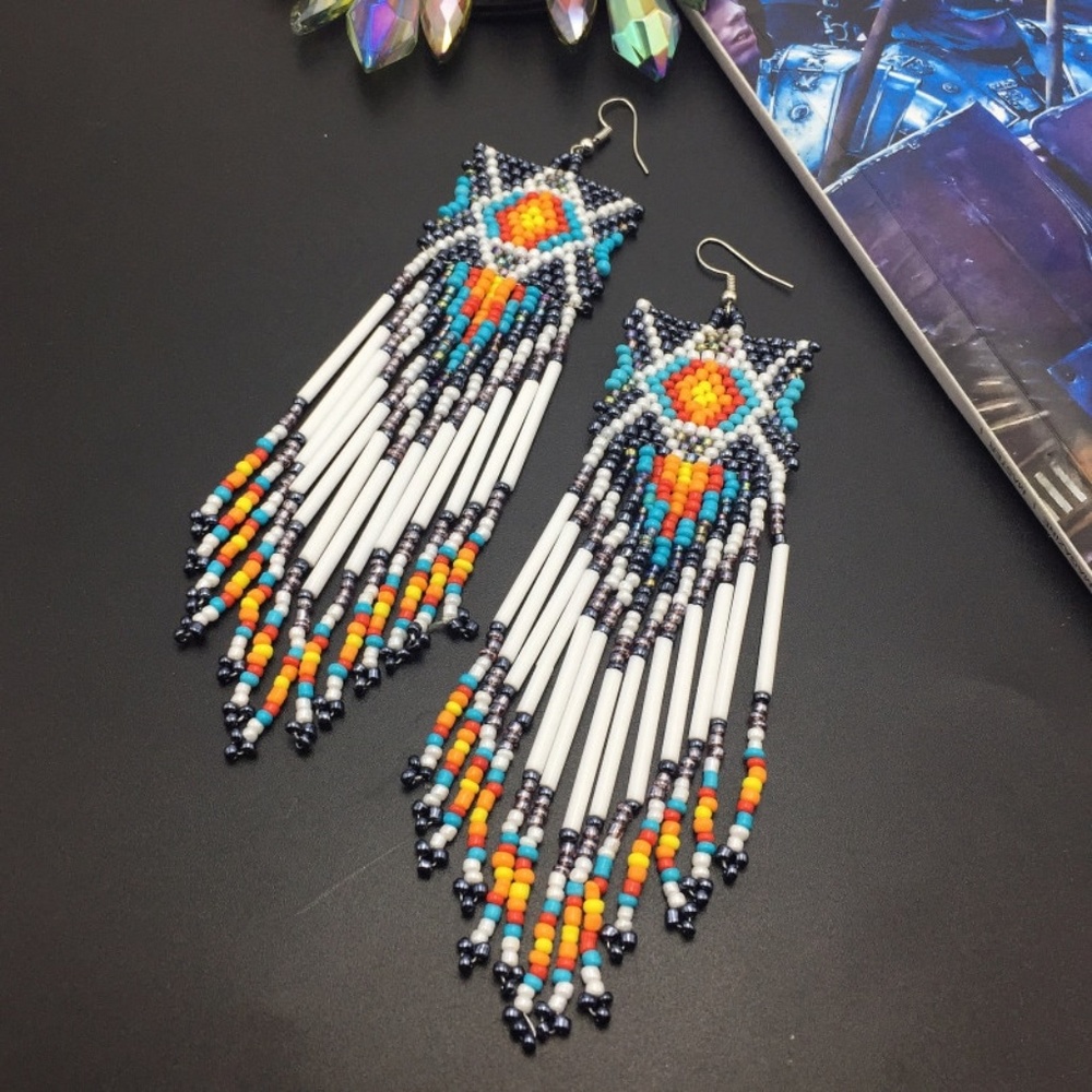 COPY - Bohemian  Beaded Long Tassel Earrings